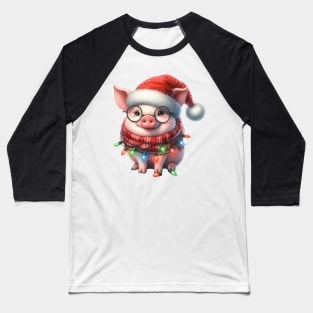 Pig Wrapped In Christmas Lights Baseball T-Shirt